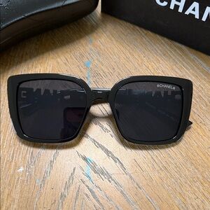 CHANEL Women's Black & Gold Square Sunglasses